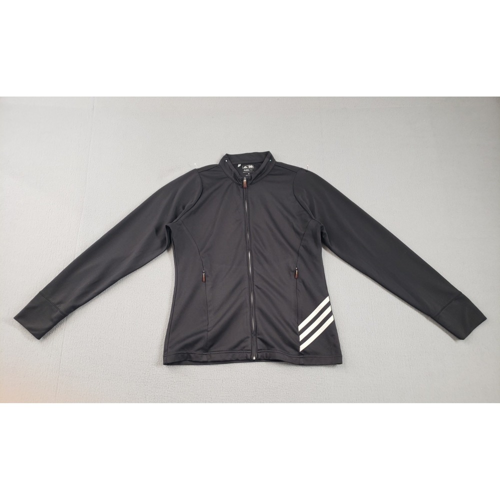 Adidas Women Activewear Jacket M Black Climate 3 Stripe Zip Zip Golf Performance